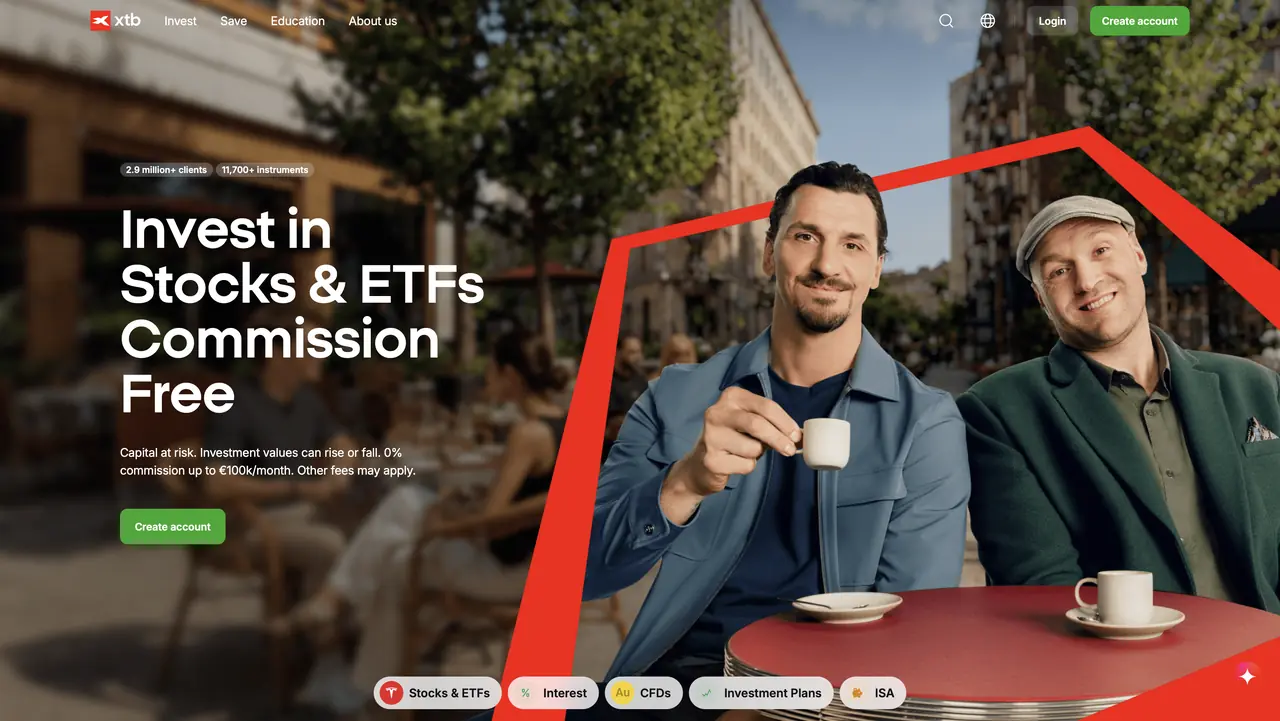 XTB homepage screenshot